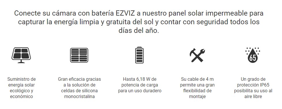EZVIZ CMT-SOLAR PANEL SOLAR 6V 2W CABLE MICRO USB 4 MTS PARA CAMARAS EZVIZ CON BATERIA INTERNA