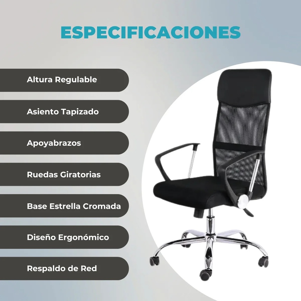Global Silla Ergonómica Gerencial Tf102 Respaldo Alto Reforzada Apoya Cabeza Tapizado Mesh Y Ecocuero Negro