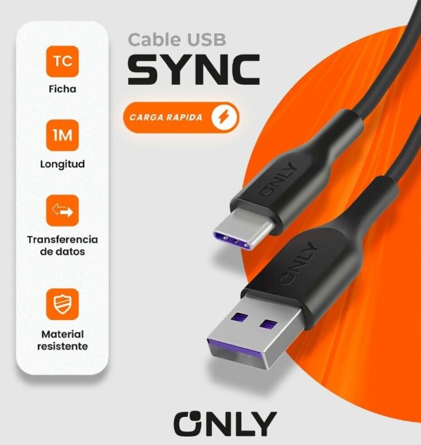 Only Sync Cable USB a Tipo c Negro 1Mts