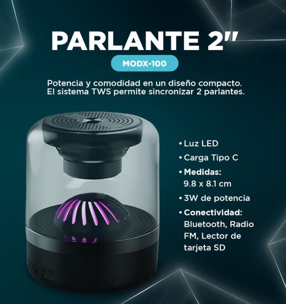 Xaea Modx-100 Parlante 2" bluetooth 3w Fm Tf Tws Recargable