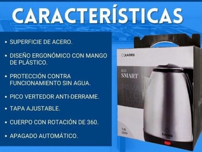 Only Xades Pava Electrica Corte Hervidora Acero Inox. 220V 1.8Lt