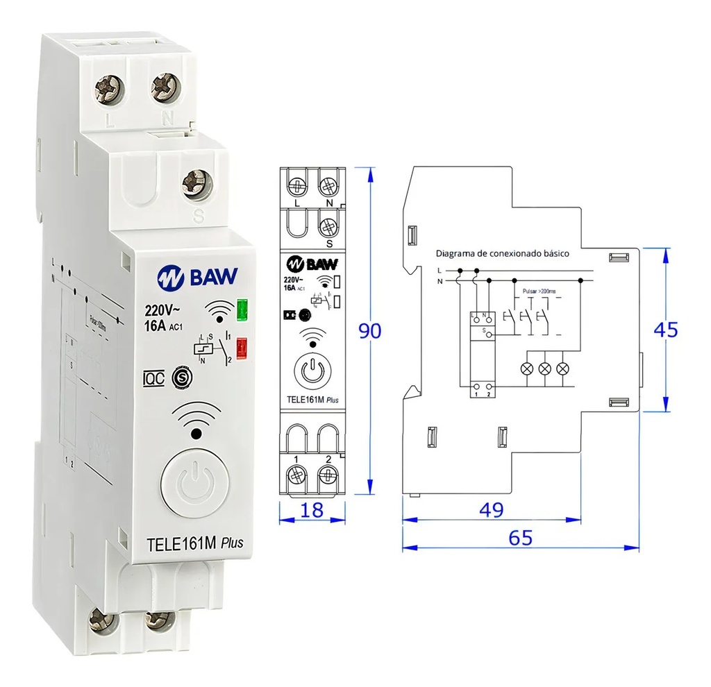 Baw Interruptor Smart Wifi 16A Din Tele161M-P 