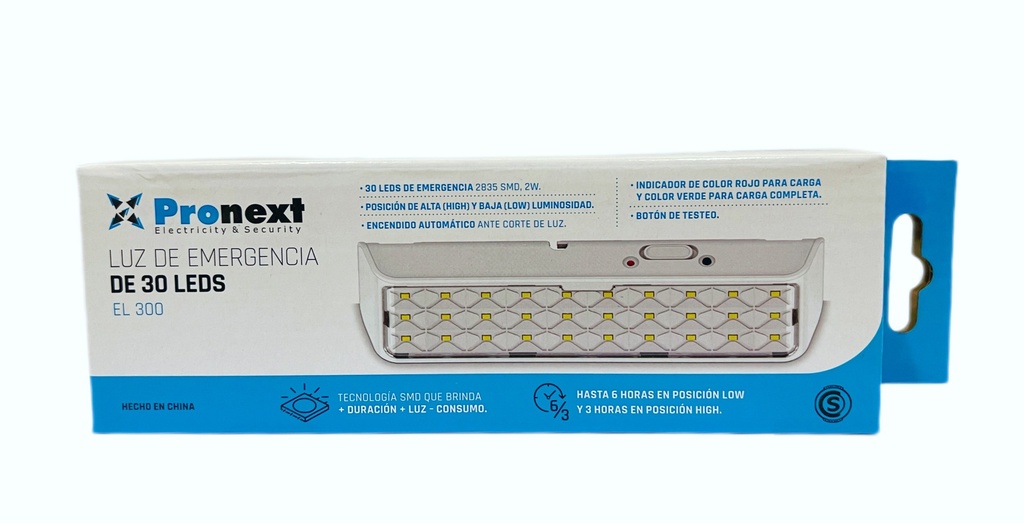 Pronext Luz De Emergencia 30 Leds 3/6Hs Batería Litio Recargable