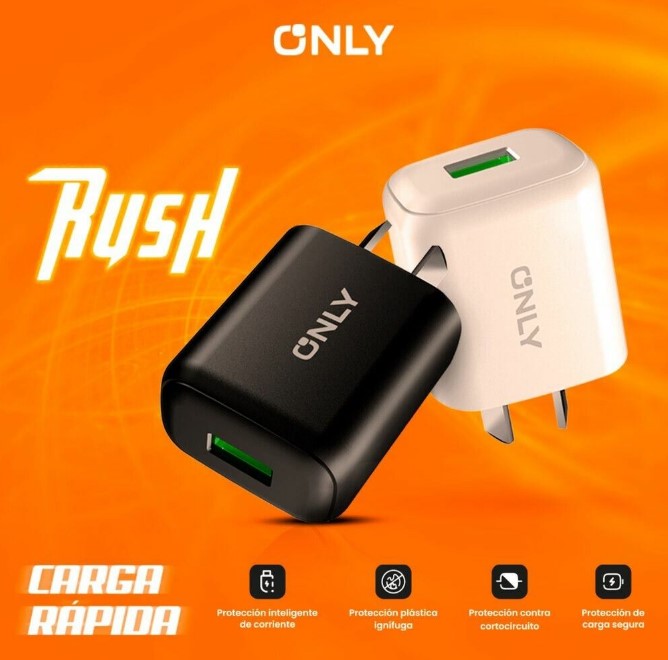 Only Adaptador-Cargador 220V Modo-018 4.8A – Rush – 1USB – Only – Blanco o Negro