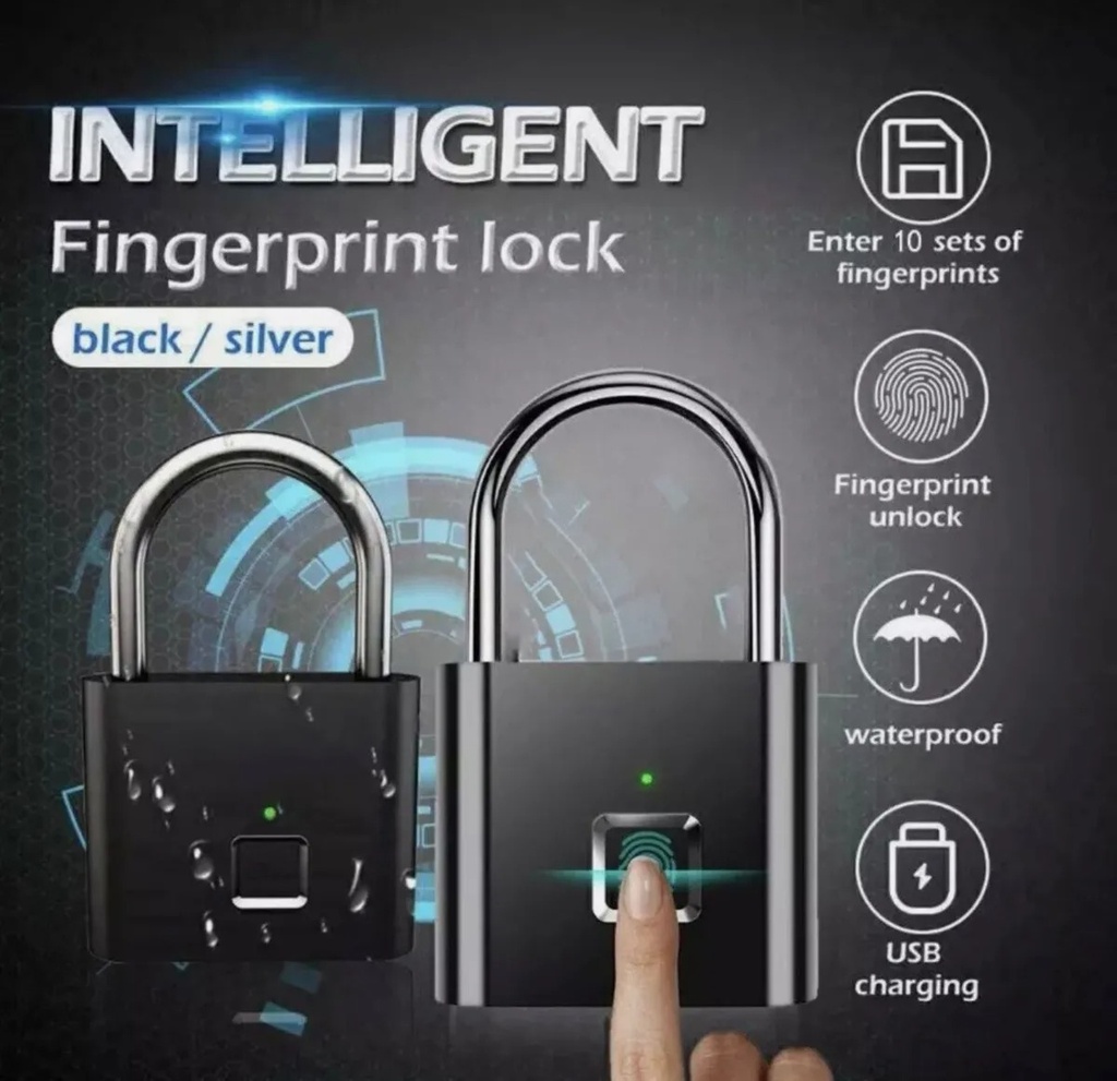 Candado Con Lector Huella Digital Recargable Usb Plateado