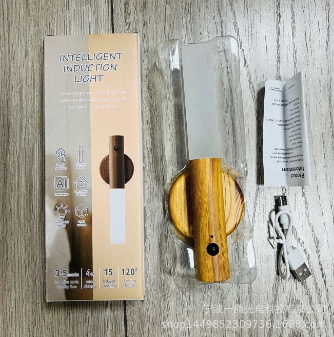 Lámpara De Pared Led Magnética Tipo Antorcha Con Sensor Recargable Luz Cálida - Modv-001D- Madera Claro