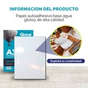 Papel Autoadhesivo Base Agua Glossy Resma 20 Hojas A3 420X297 Mm 135Gr 