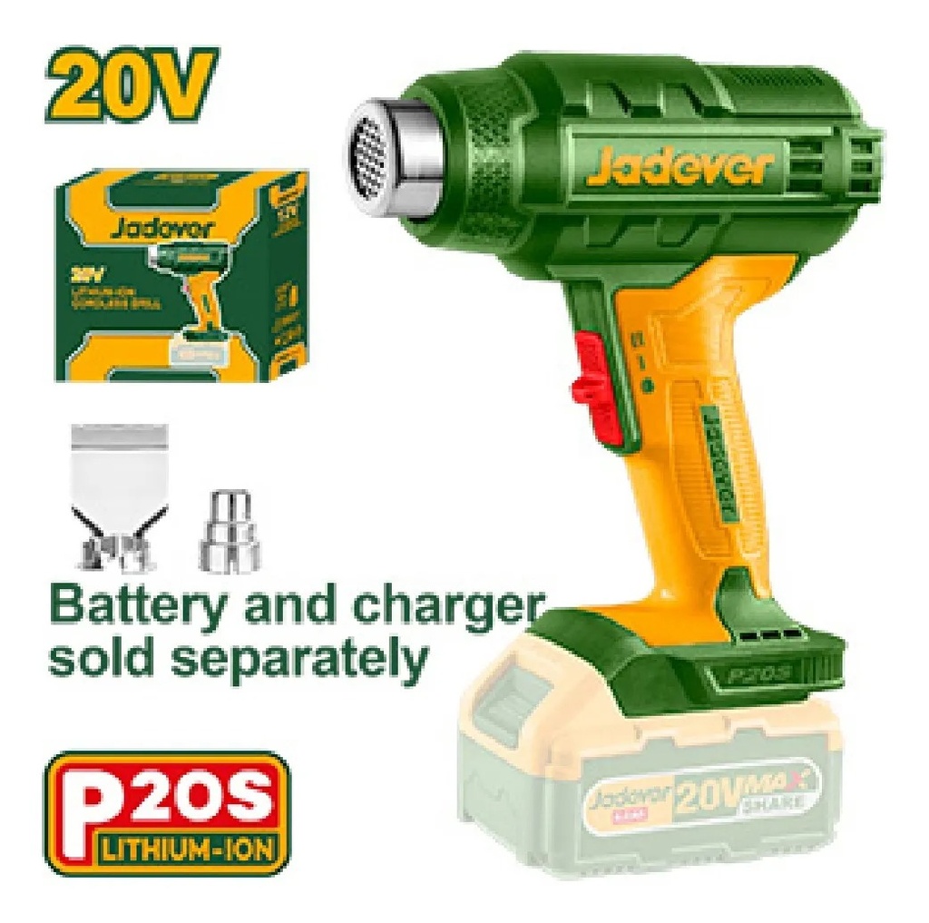 Jadever Pistola De Calor Inalámbrica Con Boquillas 20V 300/550° 100-200L/m (No Incluye Batería) - Jdkh1501