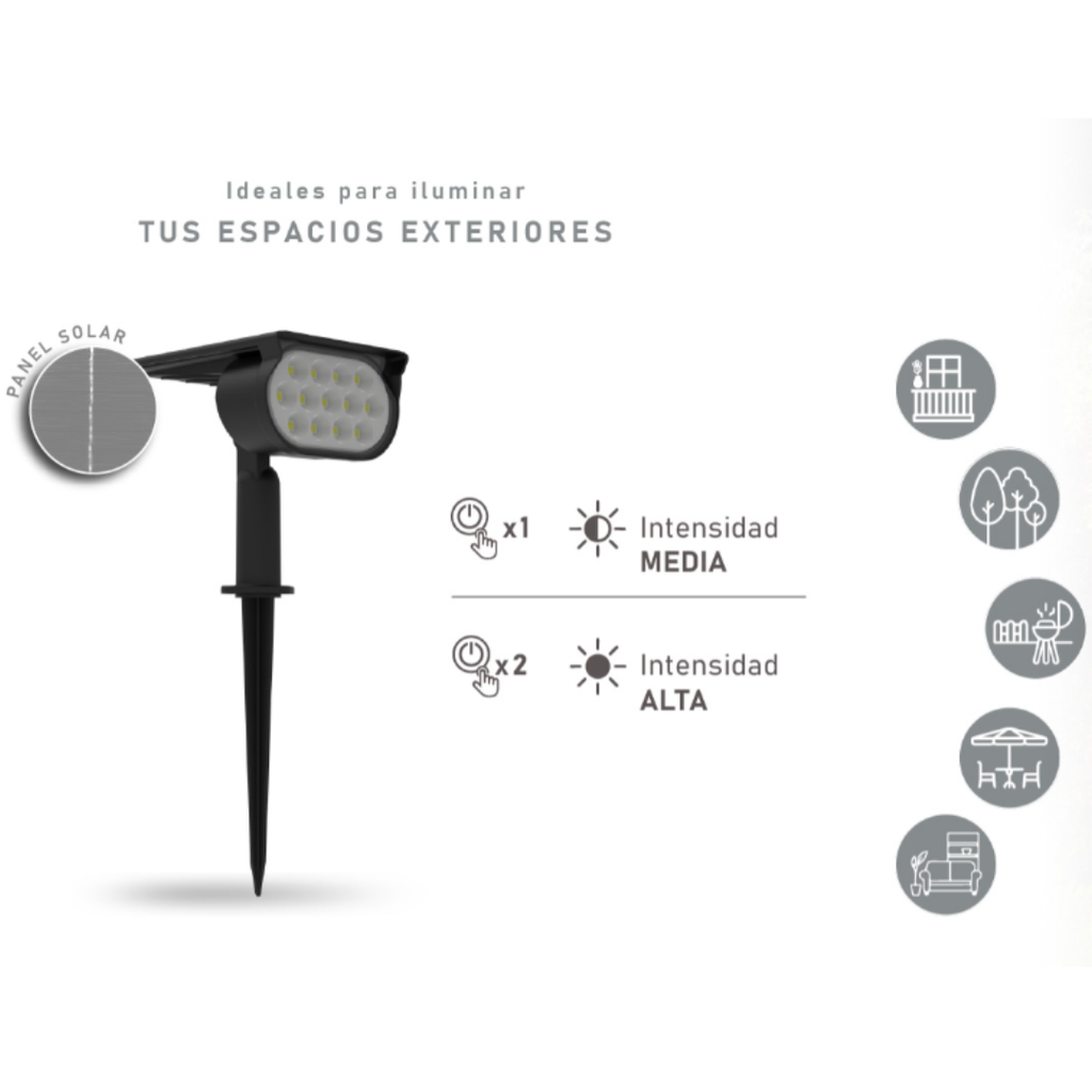 Trefi Estaca Reflector Solar 2W Exterior Luz Cálida 3000K 260Lm Con Sensor Nocturno Autonomía 6-12Hs