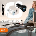 Xaea Cargador Drift 12V 2 Usb + Cable Tipo C Mods-501 Blanco