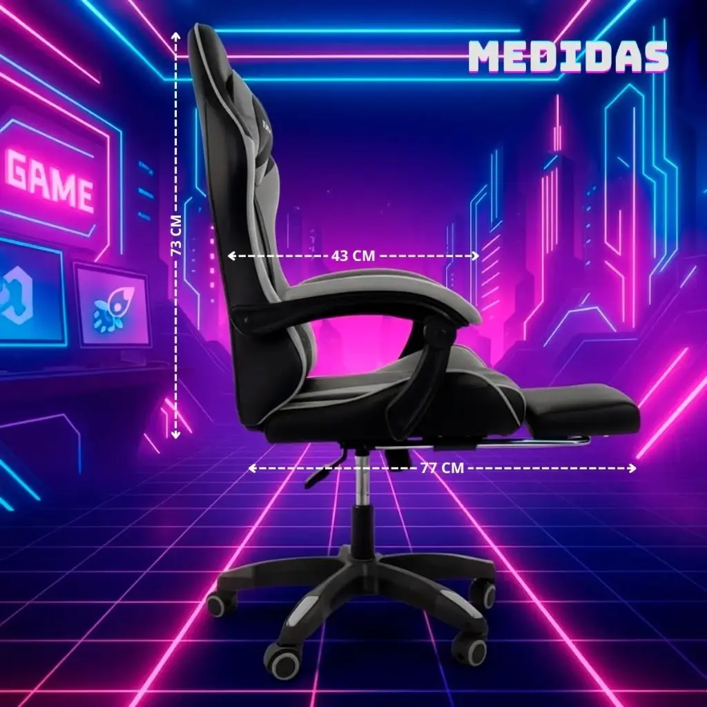 Silla gamer novohome con apoya pies black and gray gc1002