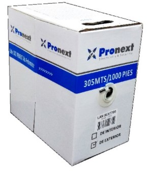 Pronext LAN 5EX620 Cable UTP CAT5e de EXTERIOR 305mts - 0 5mm. Para conexiones de hasta 120mts lineales Bobina
