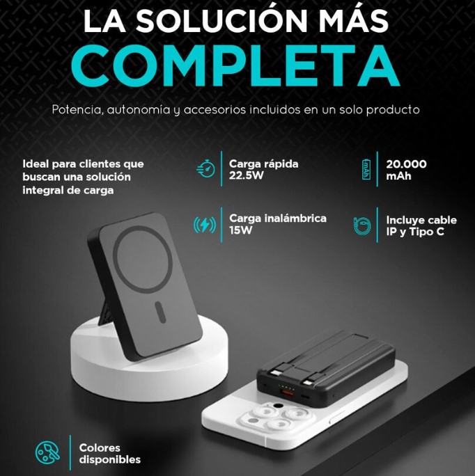 Xaea Power Bank Tars 20.000 mah Doble tipo de carga por cable o inalambrico , carga rapida