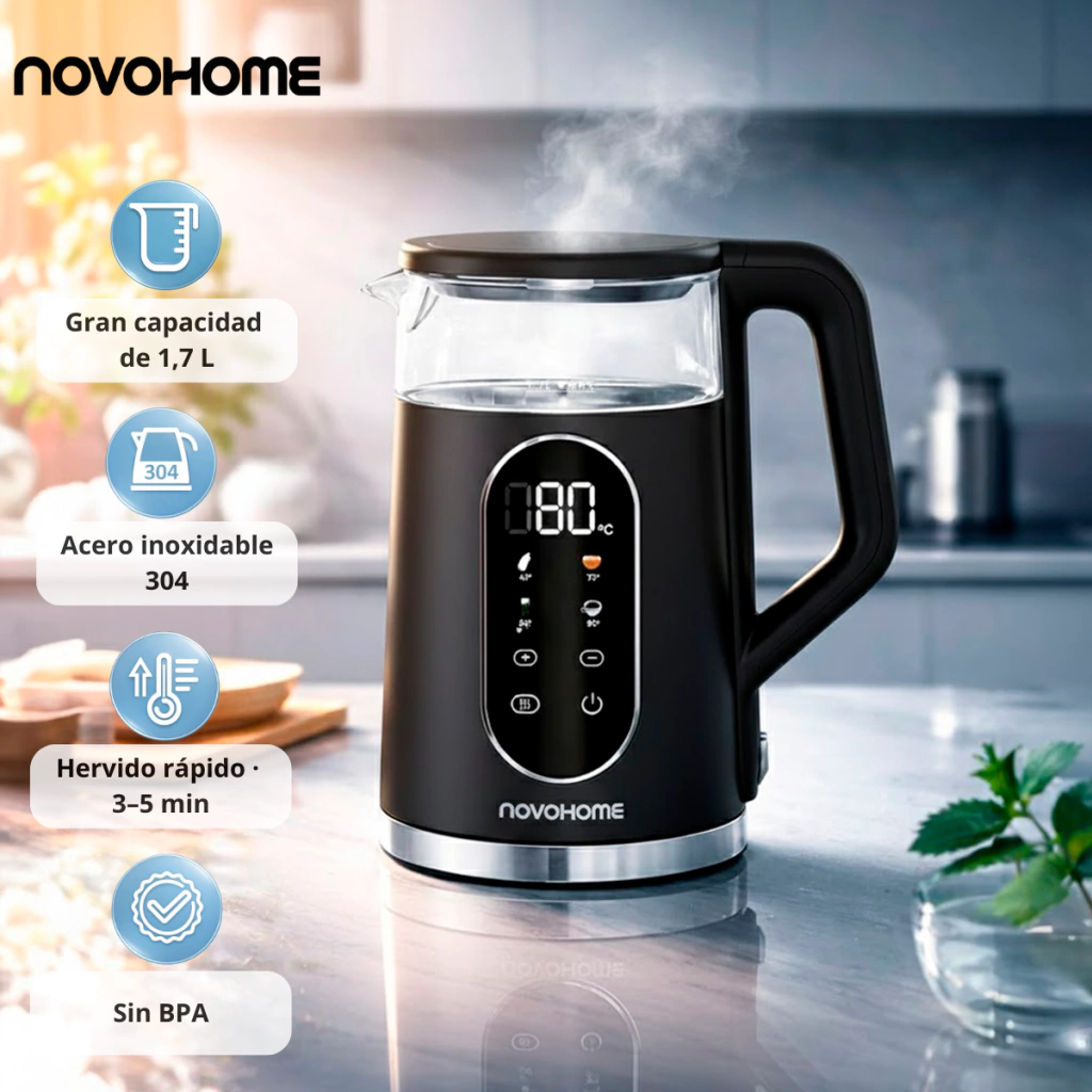 Novohome Pava electrica Digital Negra 1850W 1.7lts NH-EKD08