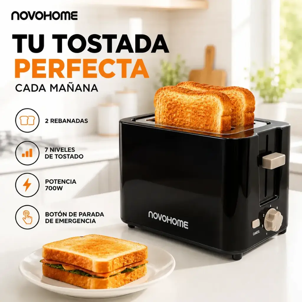 Nohome tostadora 700w negra 2 bahias nh-to025n