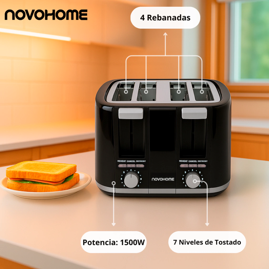 Novohome Nh-To040 Tostadora 4 Rebanadas 7 Niveles 1500W