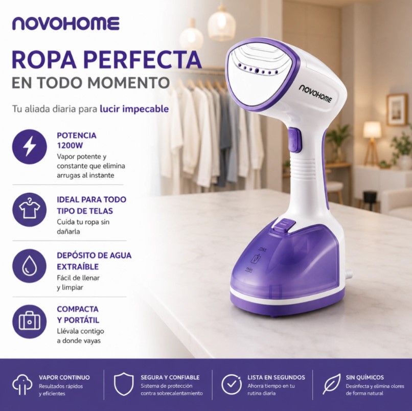 Novohome NH-STI125 Plancha a Vapor De Mano 1200w Novohome Vaporizador De Ropa