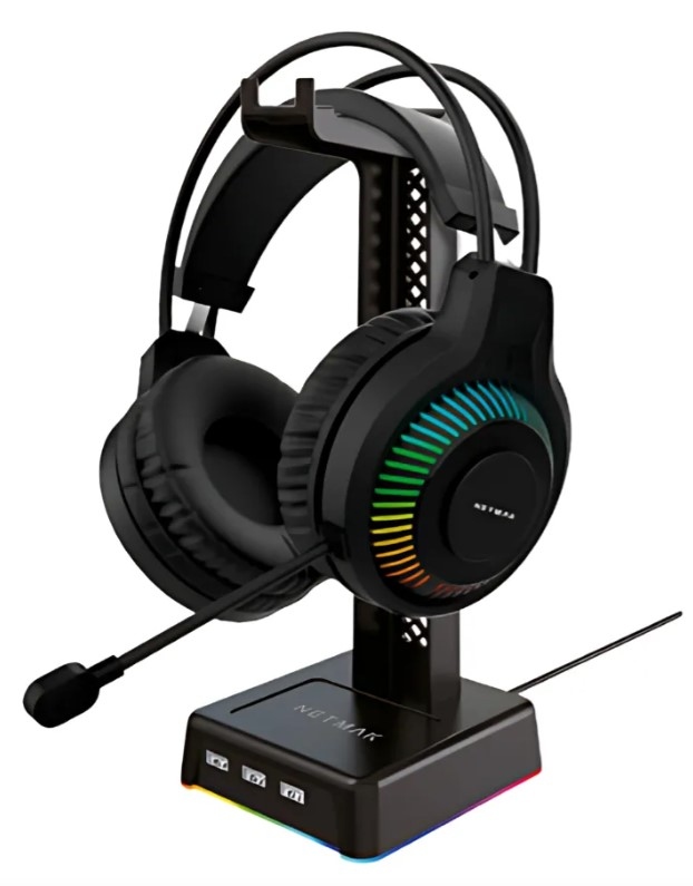 Netmak Nm-Hs430 Base Para Auricular Rgb + Hub 3 Usb