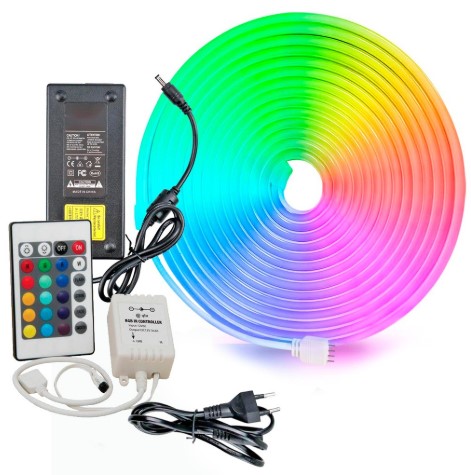 Tira Kit Neon Led Rgb 5050 Con Fuente Y Control Remoto 5Mts