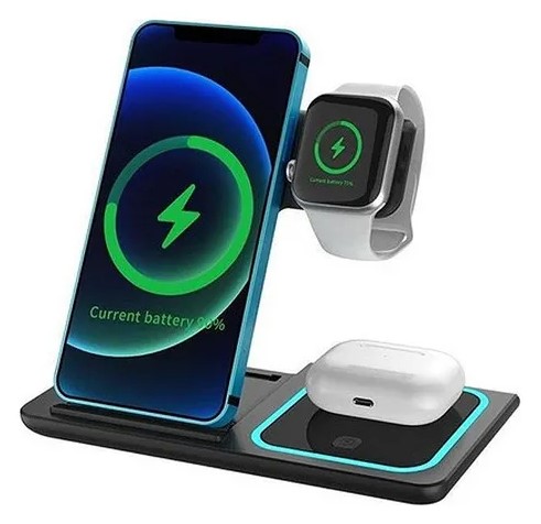 Base De Carga Wireless Charger F-187 3 En 1 Celular  /Apple Watch / Auricular Bluetooth