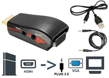 Adaptador Hdmi M A Vga H + Jack 3.5 - No Es Bidireccional Incluye Cable De Alimentación Y Cable De Sonido Plug 3.5Mm Tp-16716