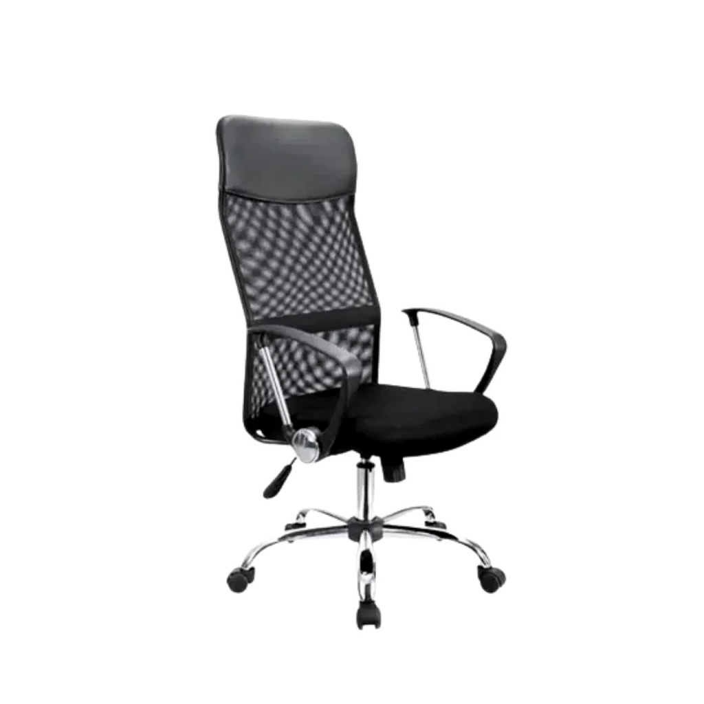 Global Silla Ergonómica Gerencial Tf102 Respaldo Alto Reforzada Apoya Cabeza Tapizado Mesh Y Ecocuero Negro