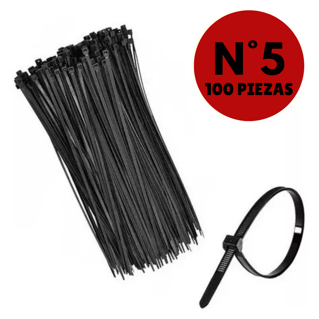 Sixelectric Precintos 300Mm N°5 Negro X100 Unidades (300Mm X 4.8Mm)