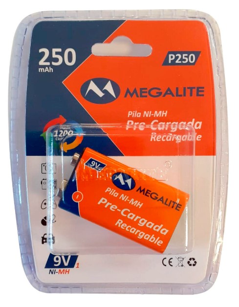 Megalite P250 Bateria 9V Pre Cargada Ni Mh 250 Mah Recargable