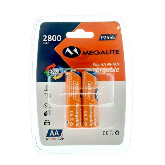 Megalite P02555 Pila Recargable Ni/Mh Aa 2800 Mah X 2U Blister