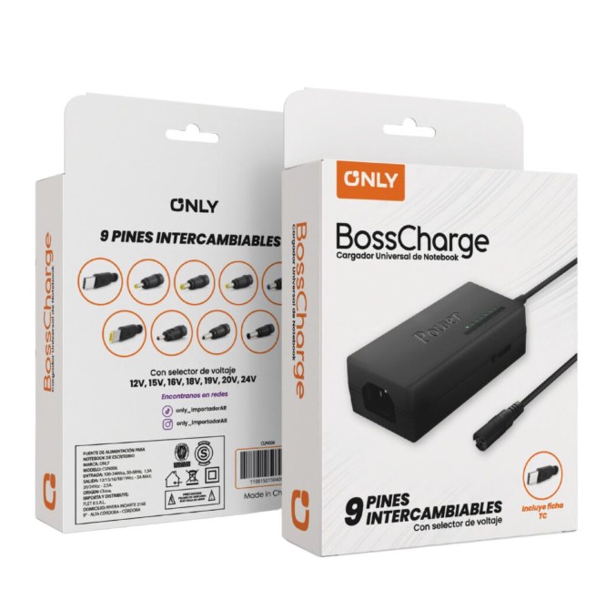 Only Cargador De Notebook Mod-504 96W 9 Conectores Pin De Notebook Universales Con Selector De Voltaje