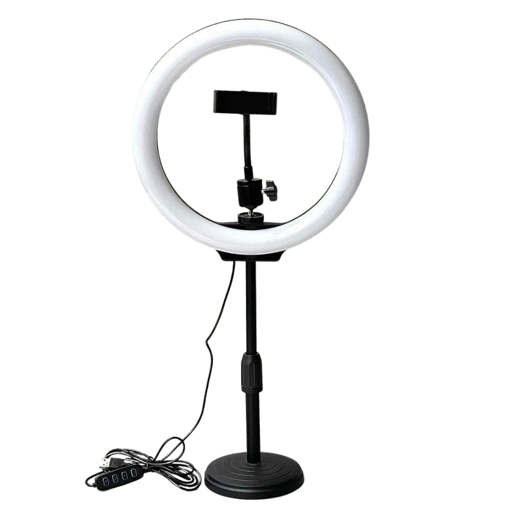 Aro De Luz Led 26Cm Selfie Con Base Regulable Soporte Celular 3 Intensidades