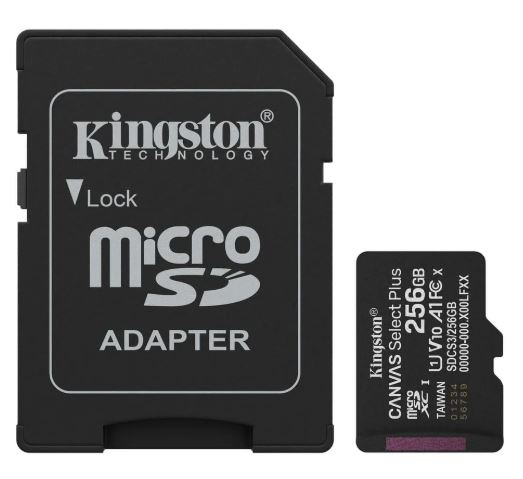Tarjeta de Memoria KINGSTON Canvas Select Plus MicroSDXC 256GB Gen3 A1 150MB/s c/adaptador