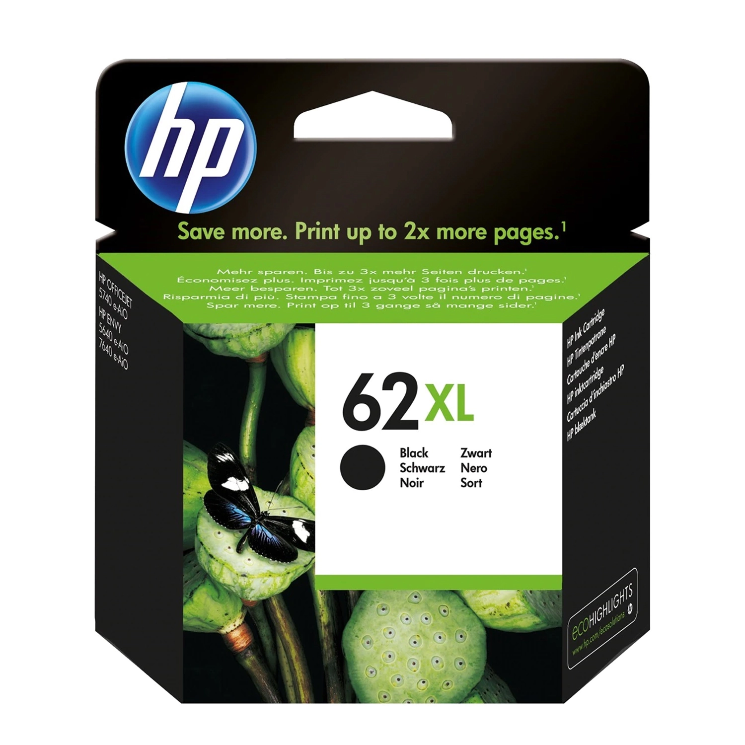 Cartucho De Tinta Hp 62Xl Negra Alto Rendimiento