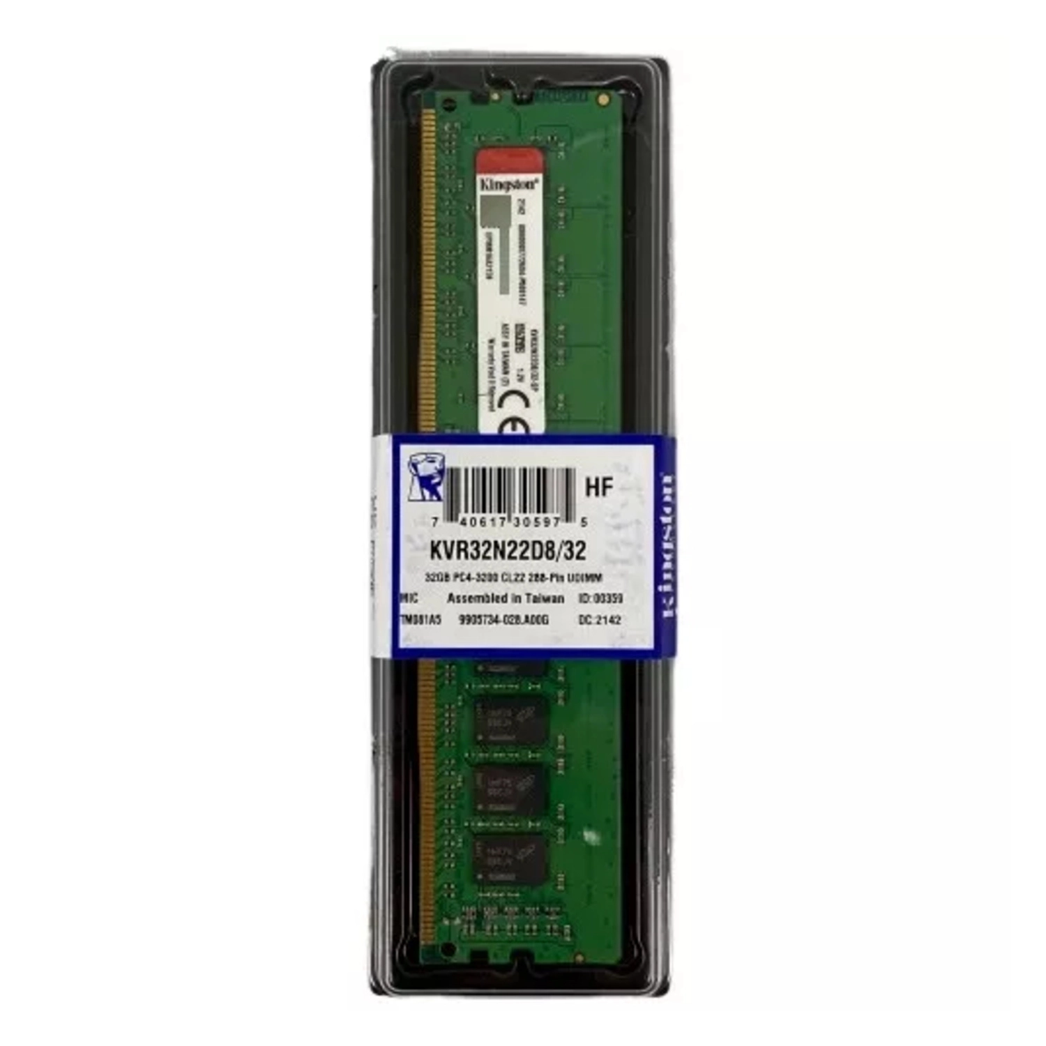 Memoria Ram Udimm Kingston Kvr 32Gb Ddr4 3200Mhz Cl22 1.20V Single Negro