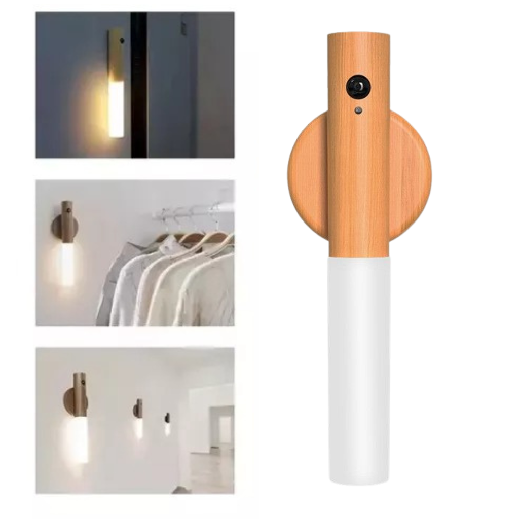 Lámpara De Pared Led Magnética Tipo Antorcha Con Sensor Recargable Luz Cálida - Modv-001D- Madera Claro