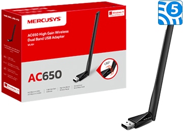 Placa De Red Wifi Usb Mercusys Tl-Mu6H Ac650 200Mpbs 2.4Ghz 433Mbps 5Ghz Dual Band 5Dbi Alta Potencia