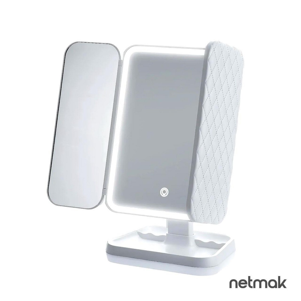 Netmak Nm-Mirror Espejo De Maquillaje Triple Con Luz Led