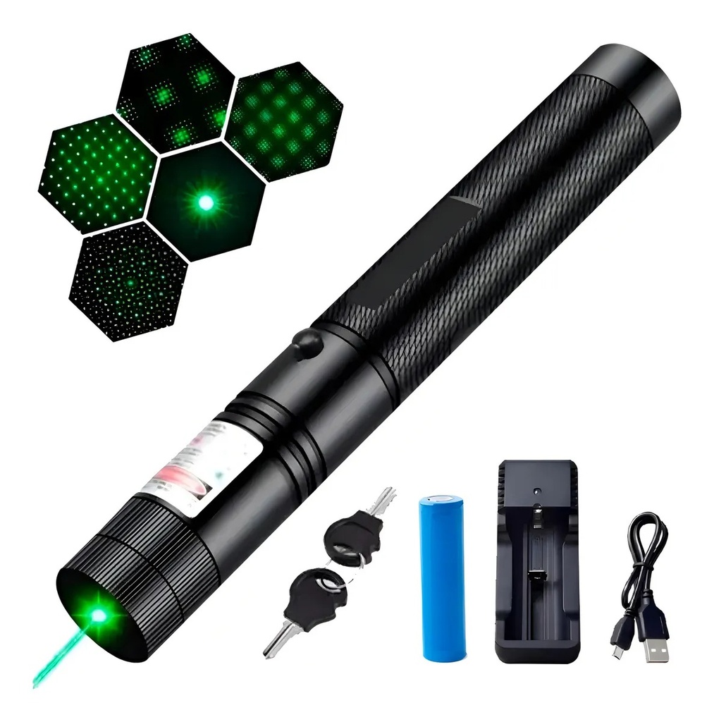 Puntero Laser Recargable Con Batería + Cargador + Llaves 