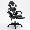Silla Gamer Novohome Con Apoya Pies Black And White Gc1003