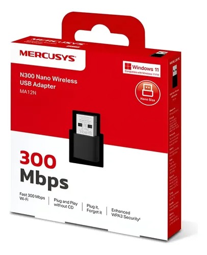 Placa De Red Wifi Usb Mercusys Tl-Ma12N 300Mbps 2.4Ghz Nano
