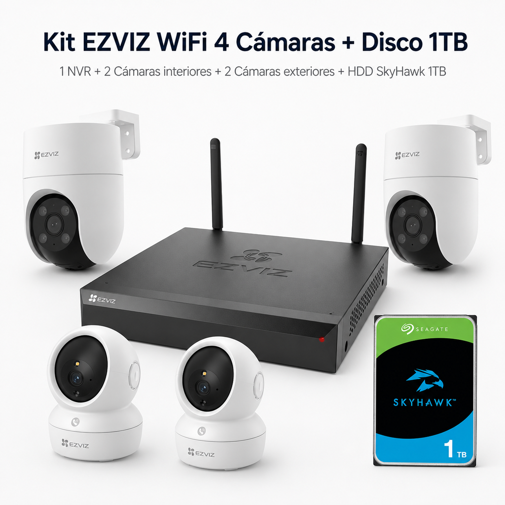 Kit Ezviz Nvr + 2 H8C Exterior + 2 H6C Interior + Disco 1Tb 