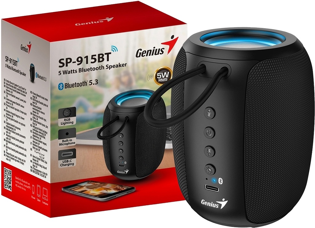 Parlante Genius Sp-915Bt Bluetooth 5.3 Rgb Bateria Potencia 5W Manos Libres Mic Tipo C