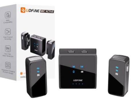 Microfono Udfine Mic Active Dual Wireless 2.4Ghz Cancelacion De Sonido Conexion Por Usb Tipo C O Plug 3.5Mm - Incluye Receptor Con 2 Microfonos Y Cable Usb Tipo C Para Cargar