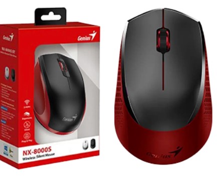 Mouse Genius Nx-8000S 1200Dpi Incluye Pila Aa Negro Con Rojo Inalambrico Silent