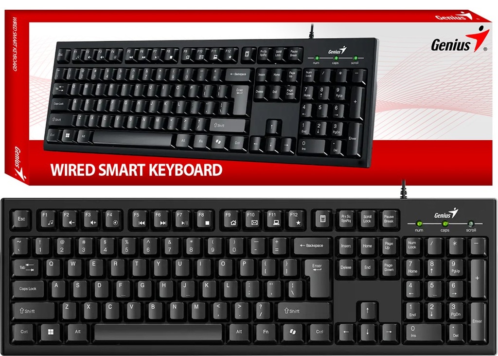 Teclado Genius Kb-100 Smart Cable Usb 1.3Mts Multimedia Tecla Copilot Negro