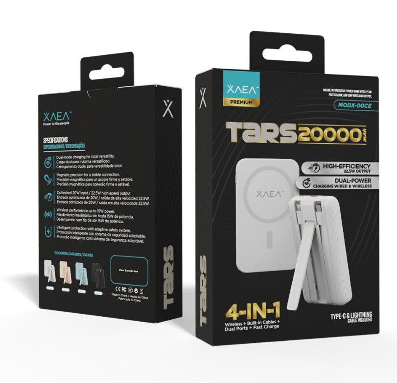 Xaea Power Bank Tars 20.000 Mah Doble Tipo De Carga Por Cable O Inalambrico , Carga Rapida