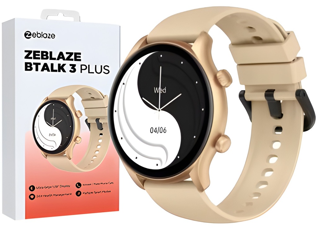 SMARTWATCH ZEBLAZE BTALK 3 PLUS ACELEROMETRO GIROCOPIO FRECUENCIA CARDIACA SATURACION DE OXIGENO EN SANGRE OXIMETRO DE PULSO IP68 260MAH BLUETOOTH 5.2 PANTALLA 1.3 PULGADAS DORADO