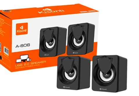 Parlantes Kisonli A-808 Usb 2.0 Cable 1.1Mt 2X2.5Watts Control De Volumen Negro