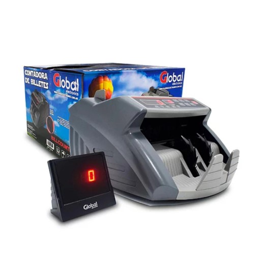 Global Billcounter-1 - Maquina Contadora De Billetes Digital 1000/Min Cap Bandeja 200 Billetes Carga Superior Deteccion Falsos Ir Uv Mg Mt 220V Con Visor Digital Y Accesorios