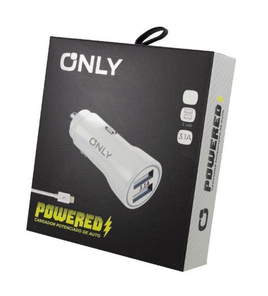 Only Cargador 12V 3.1A 2Usb Mod35 Potenciado + Cable Iphone Lightning